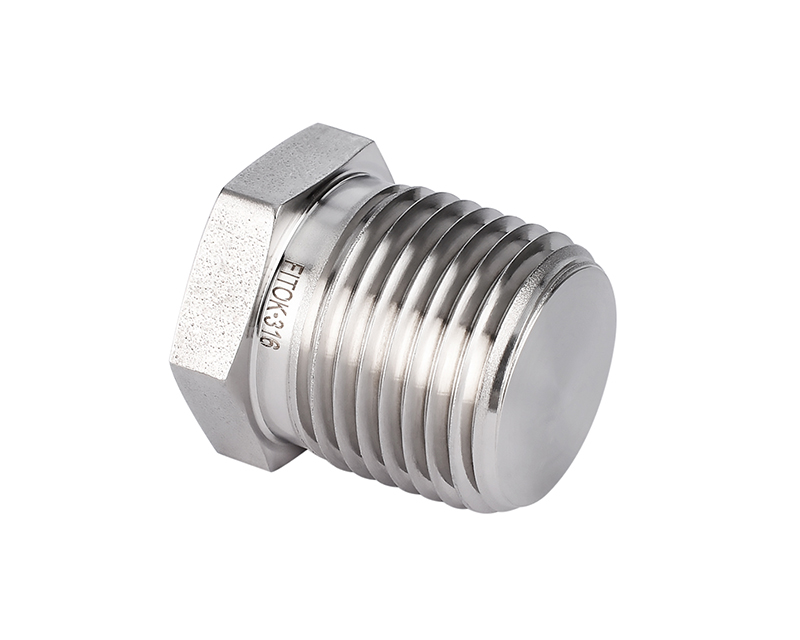 316 SS Pipe Fitting, 3/4" Male ISO Tapered Thread Plug, Hex Head Type