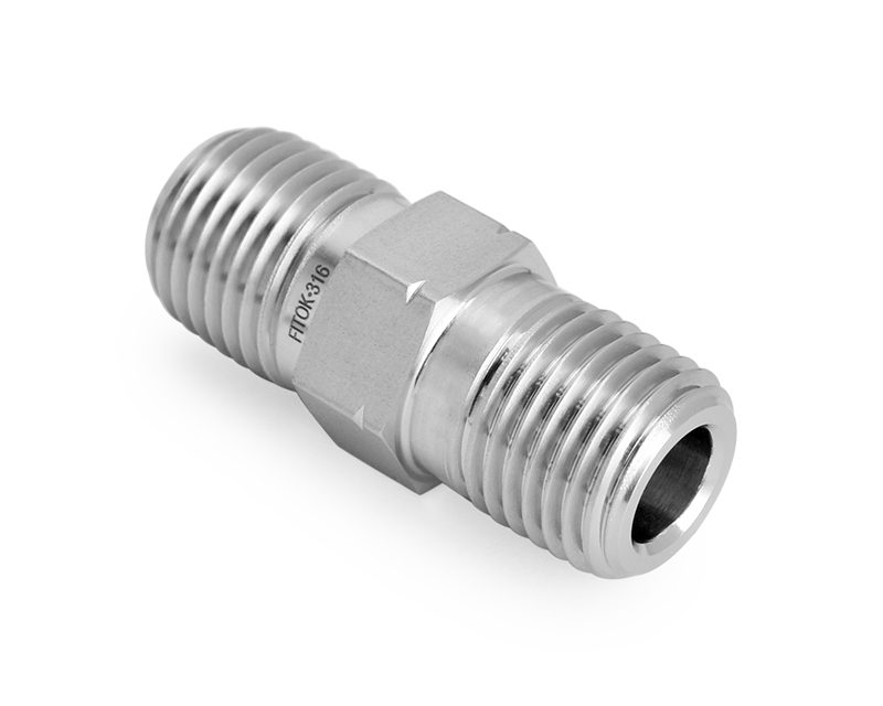 316 SS,Pipe Fitting,Hex Nipple 1/8"Male NPT × 1/8"Male ISO Tapered Thread